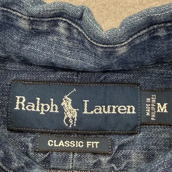 Ralph Lauren Classic Fit Denim Button Down Shirt flesh pony Blue Long Sleeve M - Picture 2 of 8